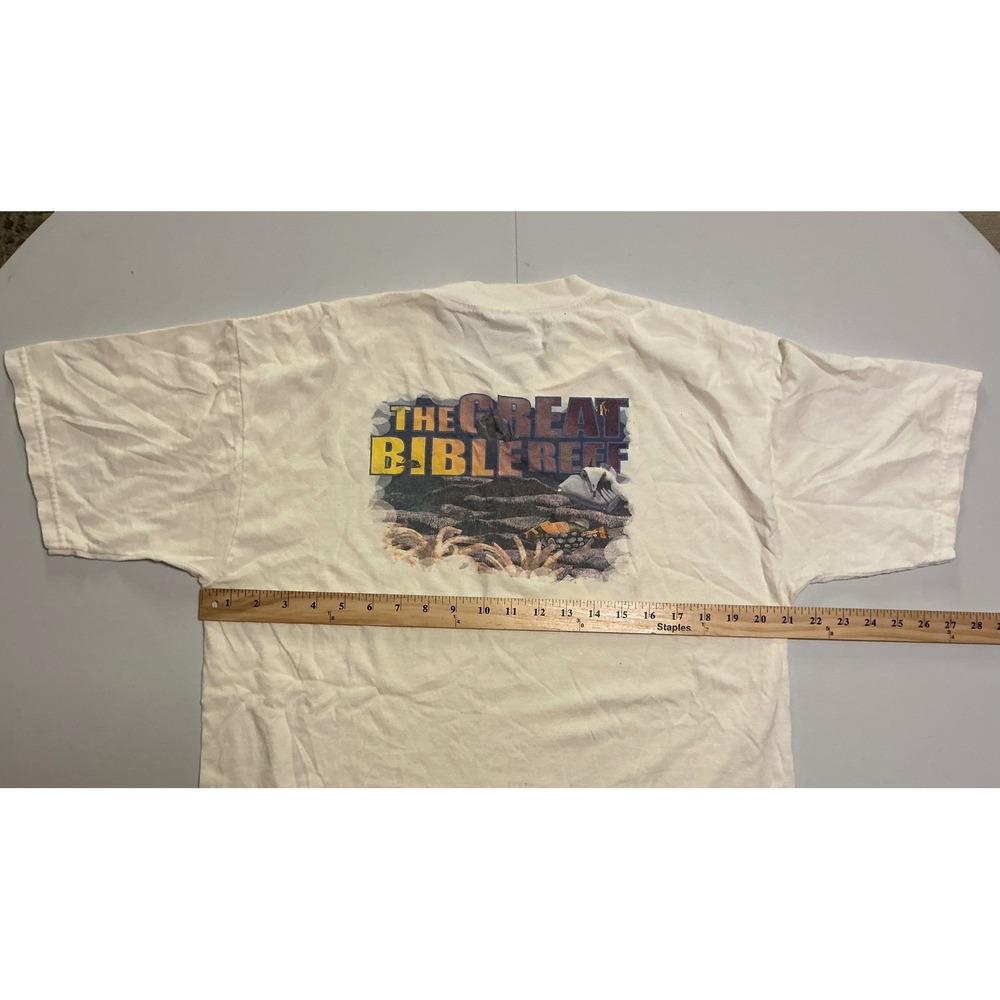 VTG Y2K Jesus Christian God The Great Bible Reef Nature Coastal Rare T-Shirt L - Picture 5 of 6